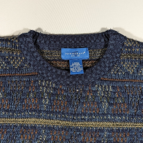 Vintage 90s Town Craft Sweater Men's Size Large Abstract Pullover Blue - Picture 6 of 7
